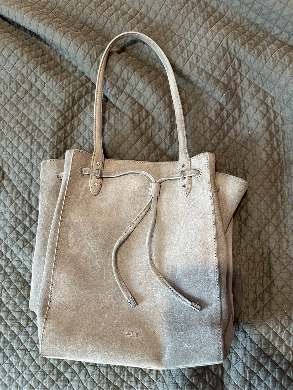 Ralph Lauren Suede Drawstring Tote Bag in Light Taupe (newish)
